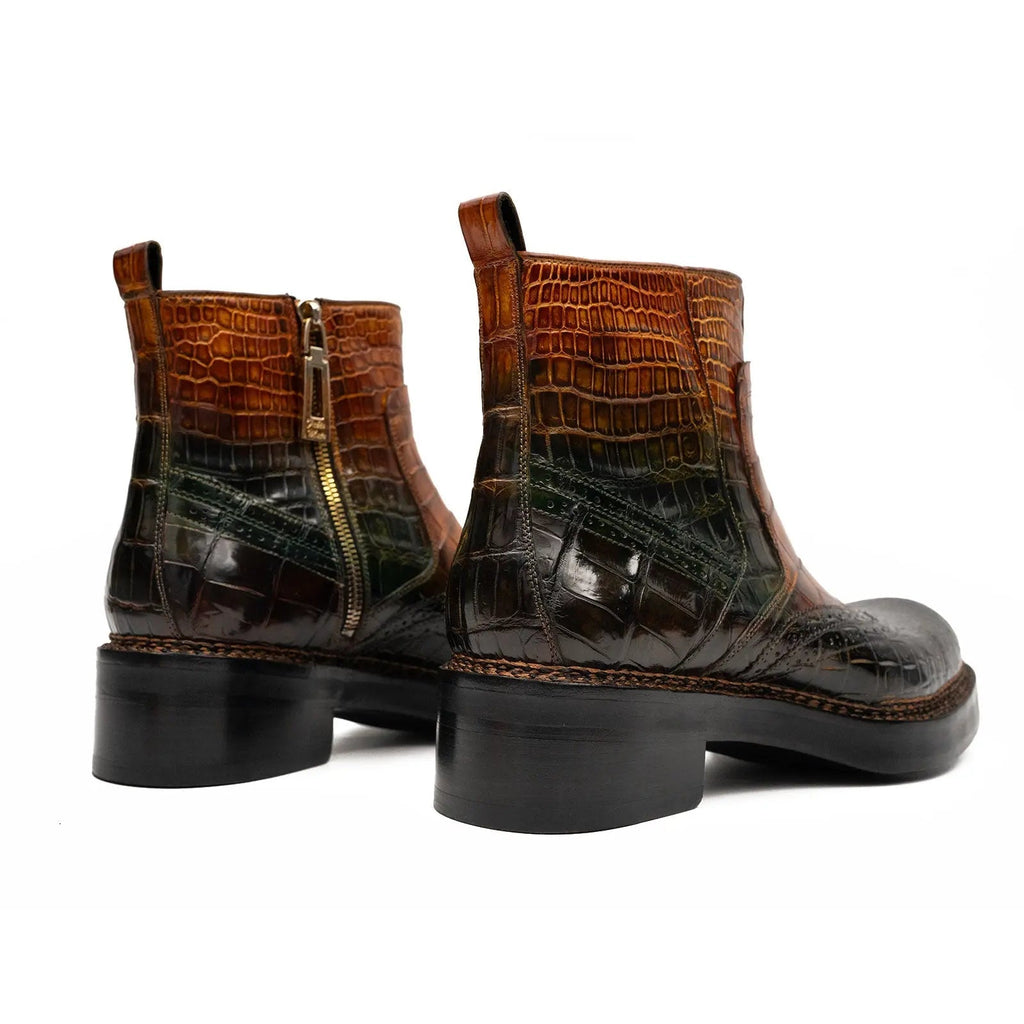 Cognac-Black Crocodile Chelsea Boot
