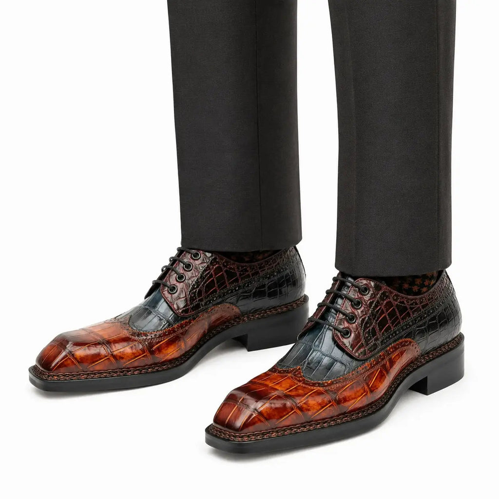 Cognac Black Crocodile Derby Shoe