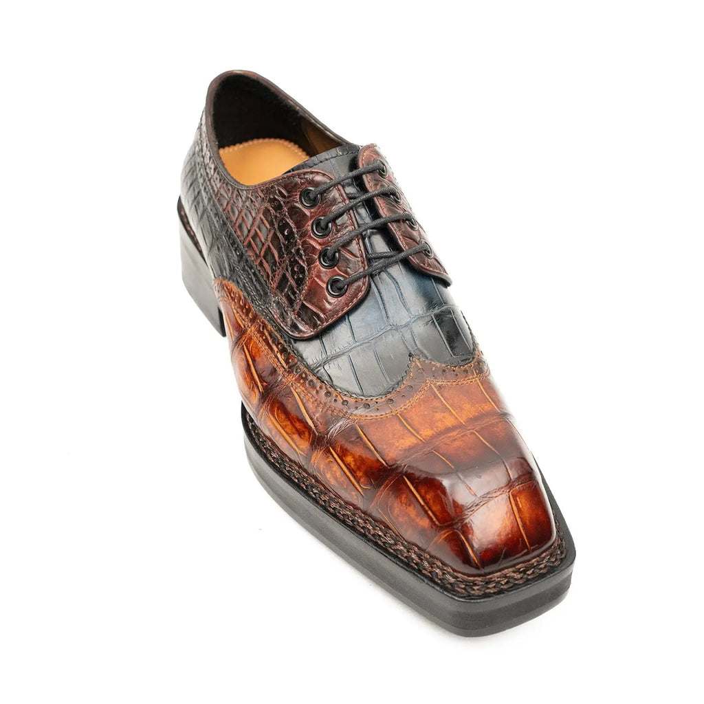 Cognac Black Crocodile Derby Shoe