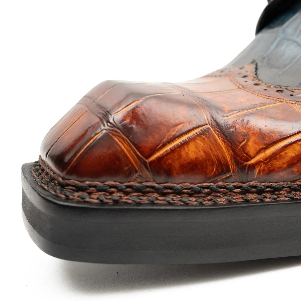 Cognac Black Crocodile Derby Shoe