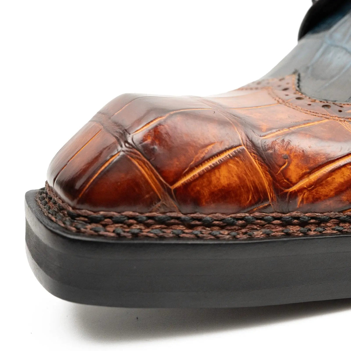 Cognac Black Crocodile Derby Shoe