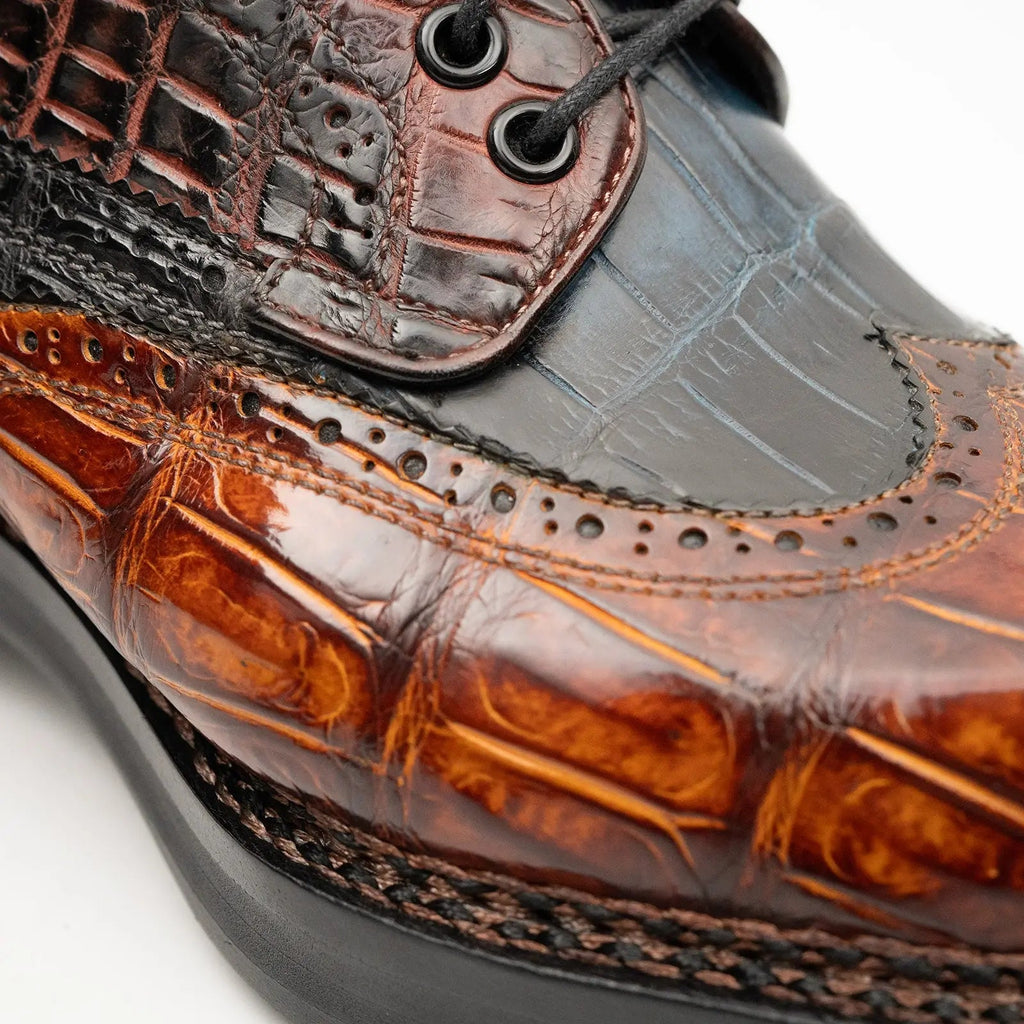 Cognac Black Crocodile Derby Shoe
