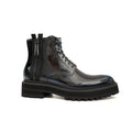 Black Polished Lace-Up Lug Boots