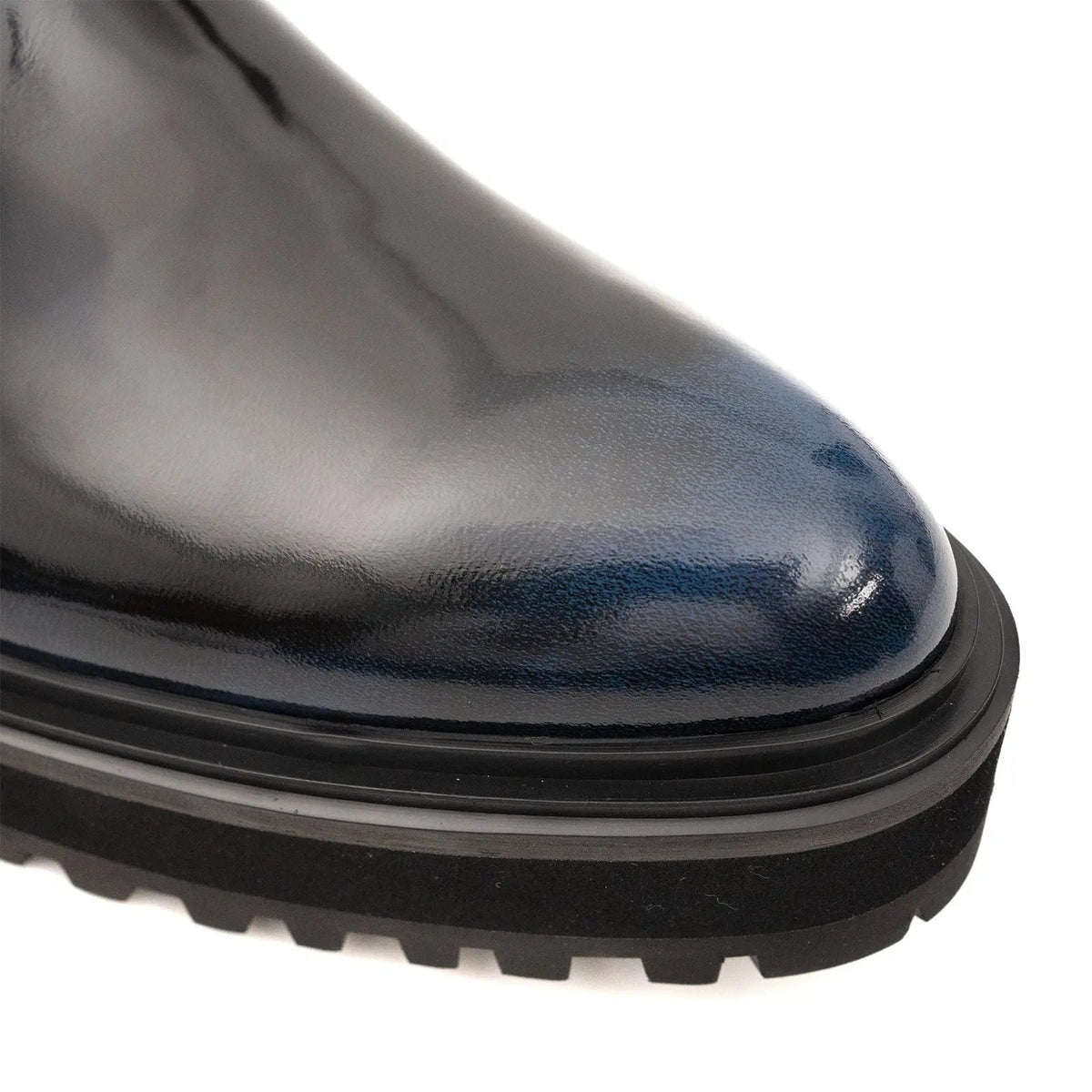 Black Polished Lace-Up Lug Boots
