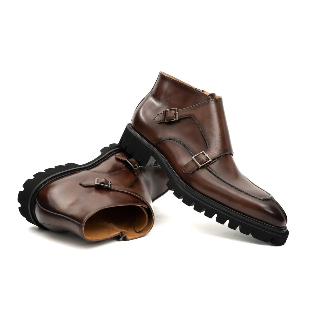 Brown Double Monk Strap Boots with Foam Sole