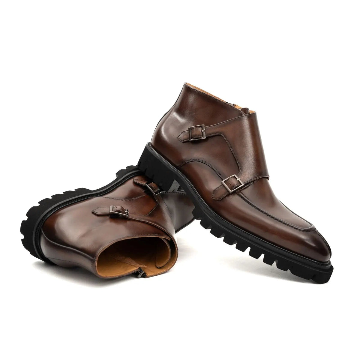 Brown Double Monk Strap Boots with Foam Sole