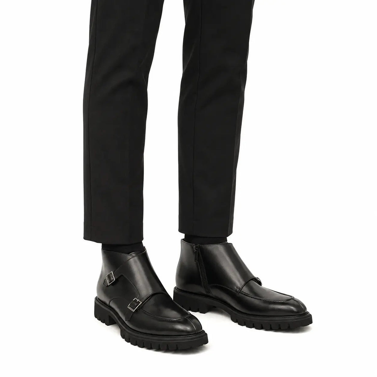 Black Double Monk Combat Boot