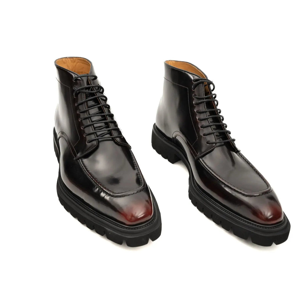 Black Apron-Toe Lace-Up Boots