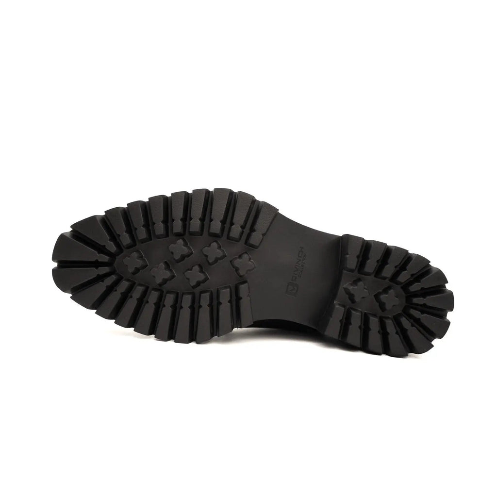 Black Apron-Toe Lace-Up Boots
