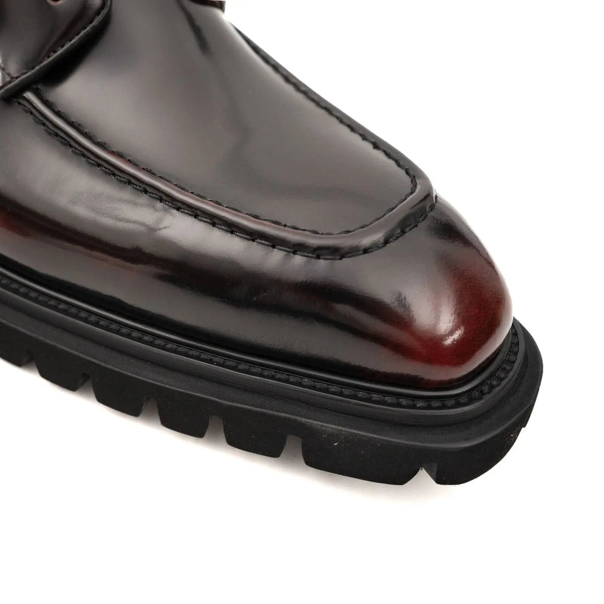 Black Apron-Toe Lace-Up Boots