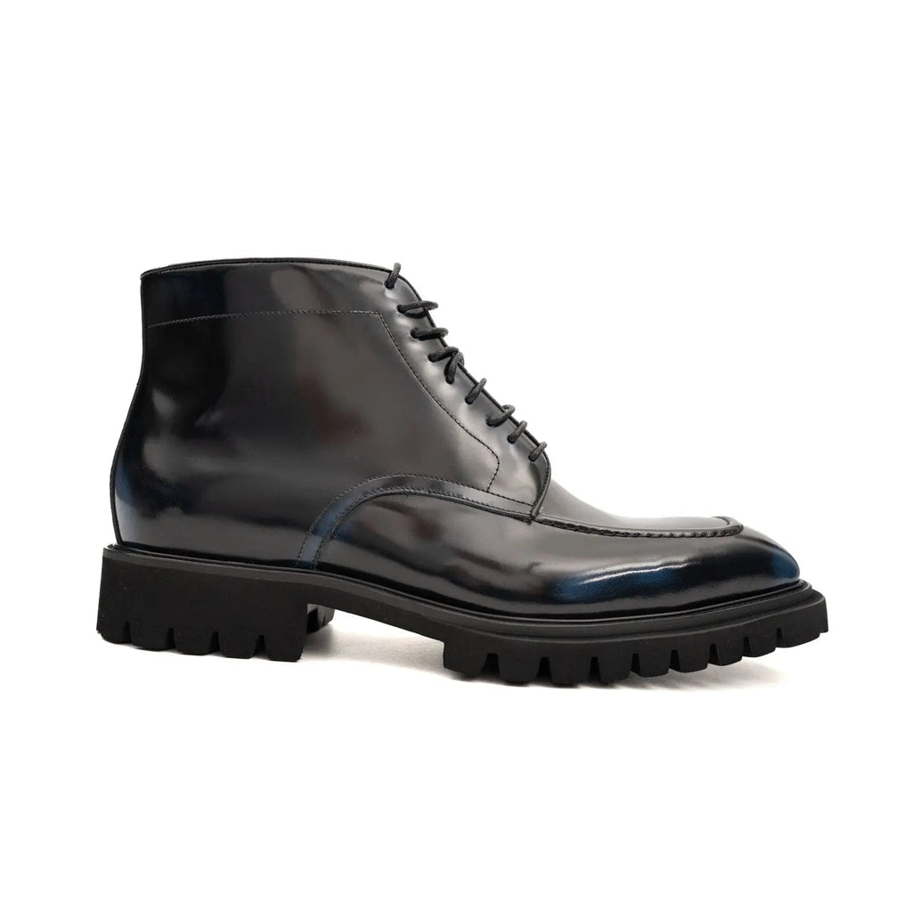 Black Apron-Toe Lace-Up Boots
