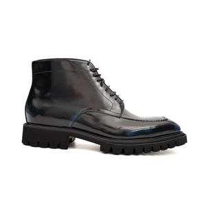 Black Apron-Toe Lace-Up Boots
