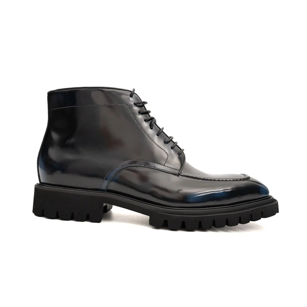 Black Apron-Toe Lace-Up Boots