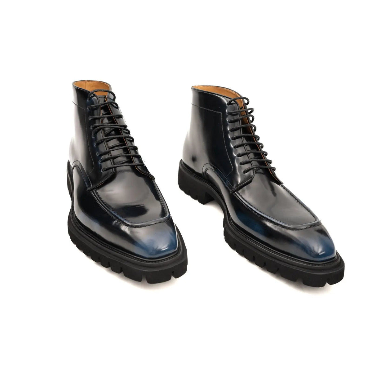 Black Apron-Toe Lace-Up Boots
