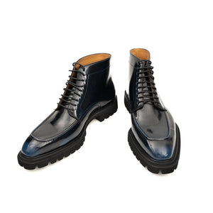 Black Apron-Toe Lace-Up Boots