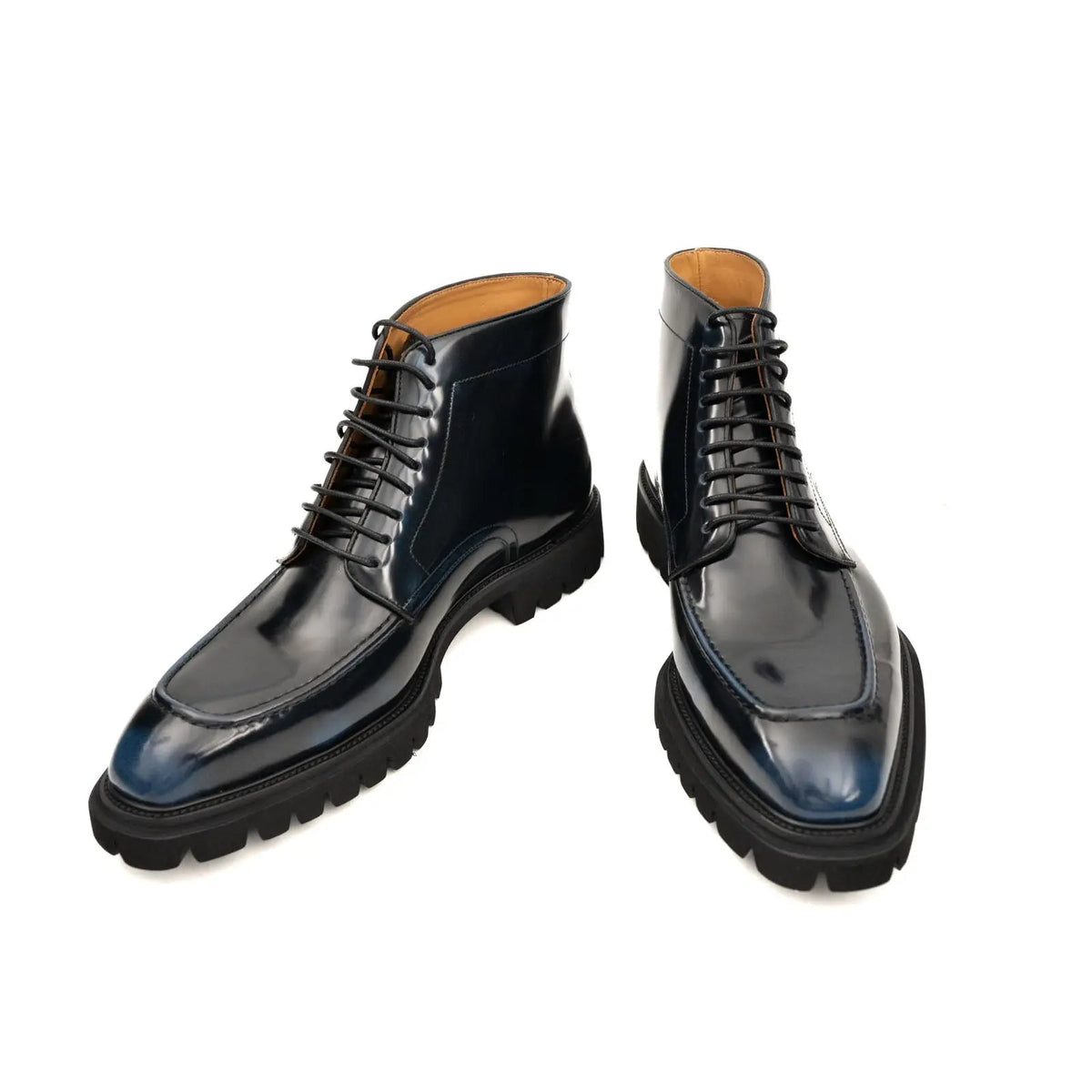 Black Apron-Toe Lace-Up Boots