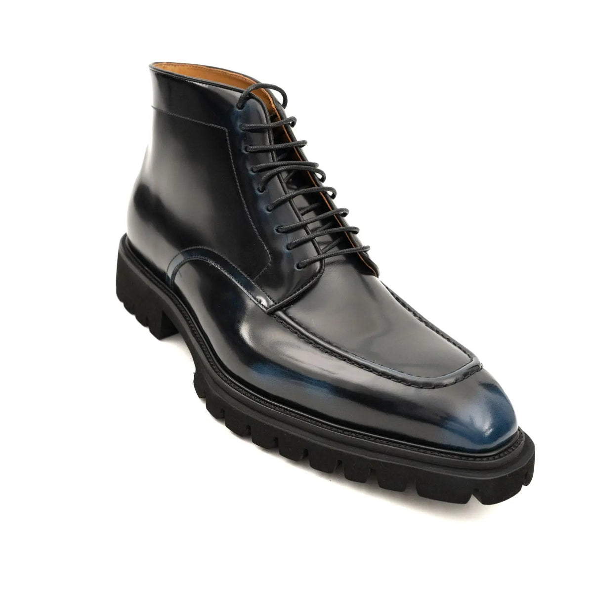 Black Apron-Toe Lace-Up Boots