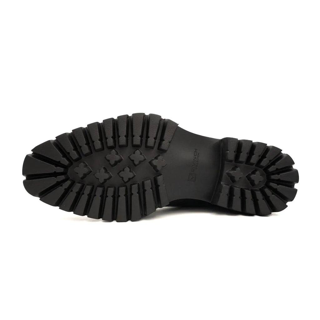 Black Apron-Toe Lace-Up Boots