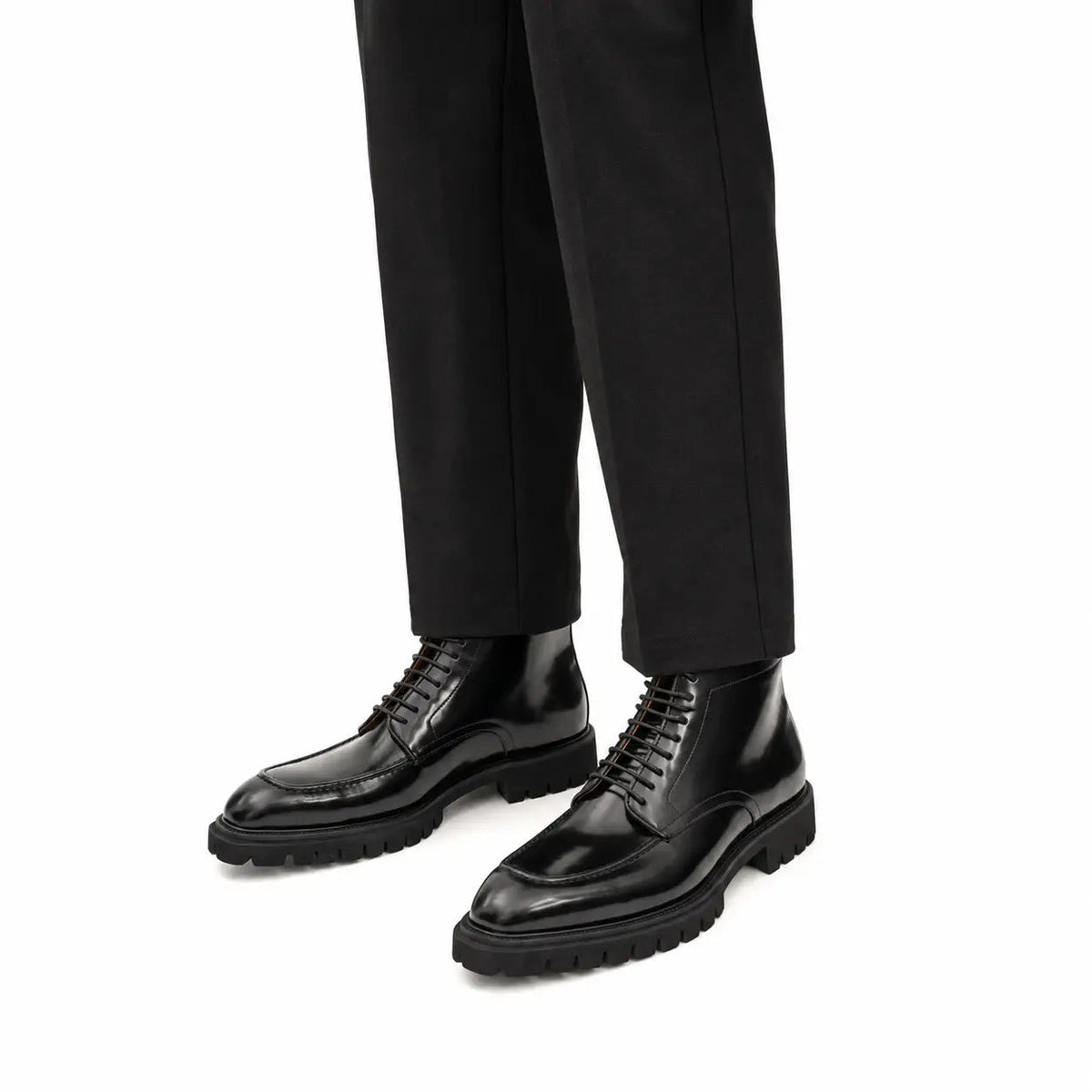 Black Lug Sole Moc-Toe Boot