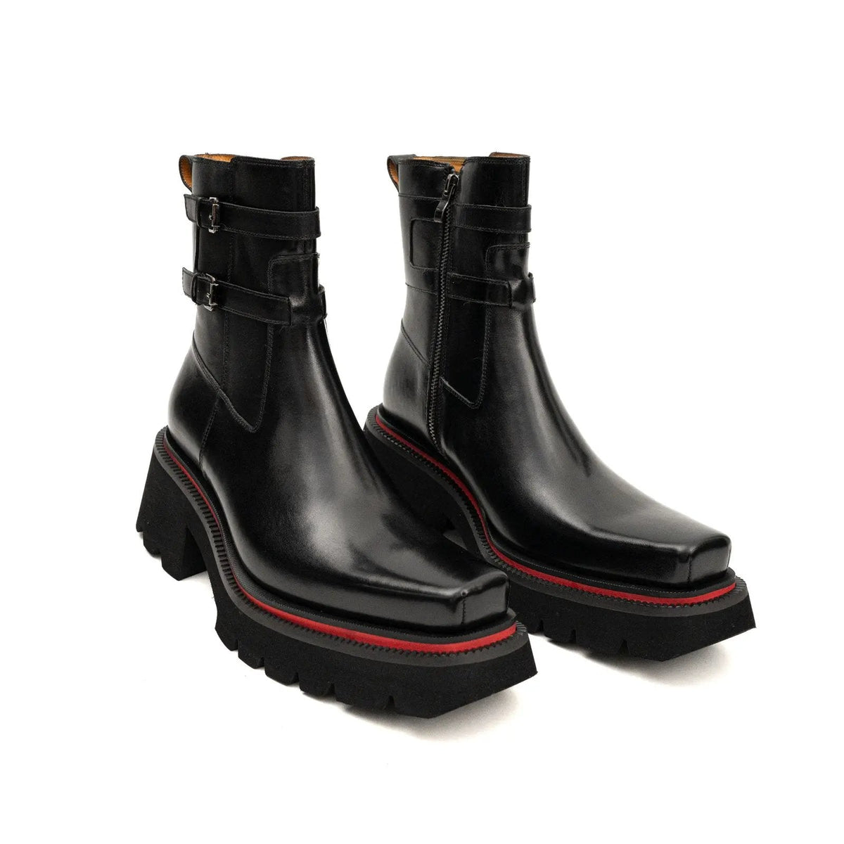 Black Double-Buckle Lug Chelsea Boots