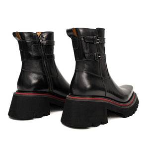 Black Double-Buckle Lug Chelsea Boots