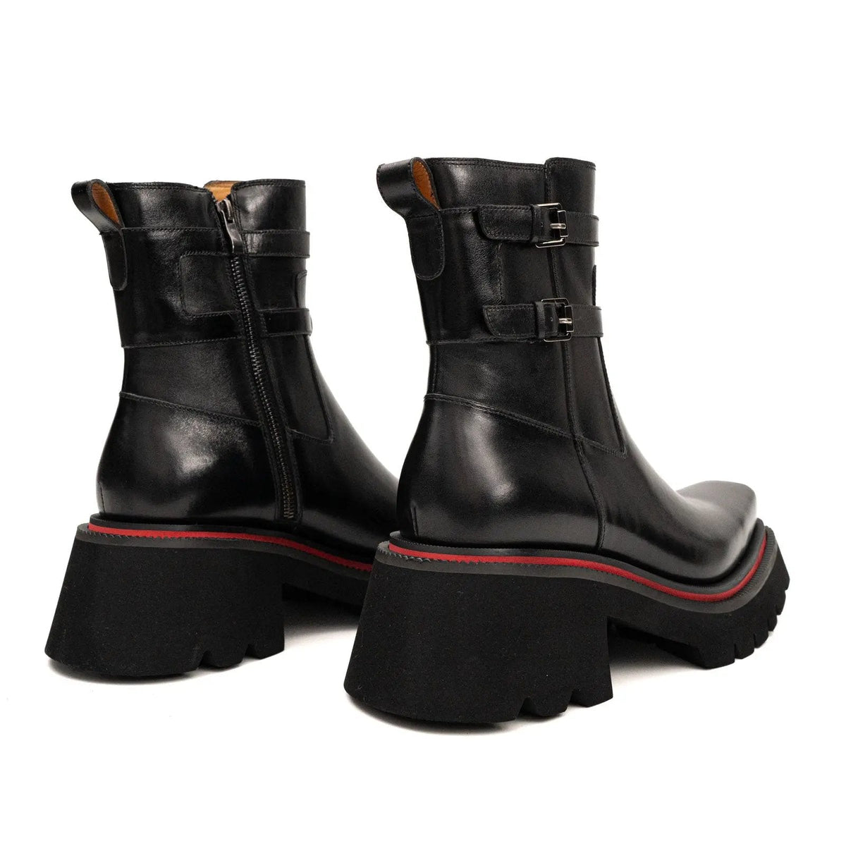 Black Double-Buckle Lug Chelsea Boots