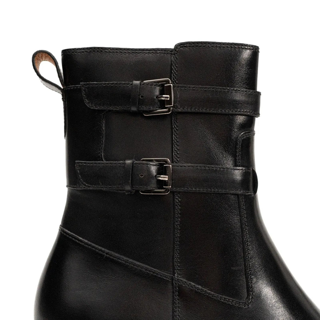 Black Double-Buckle Lug Chelsea Boots