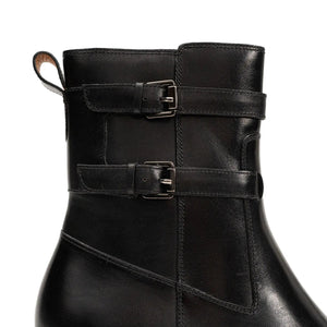 Black Double-Buckle Lug Chelsea Boots