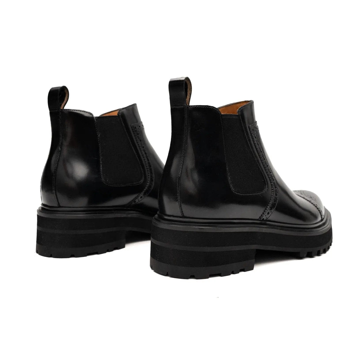 Black Brogued Chelsea Boots with Lug Sole