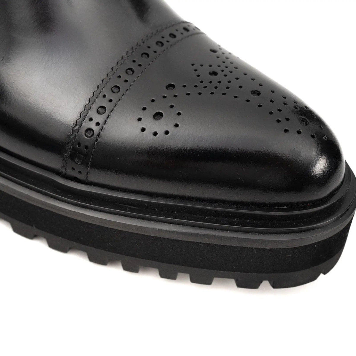 Black Brogued Chelsea Boots with Lug Sole