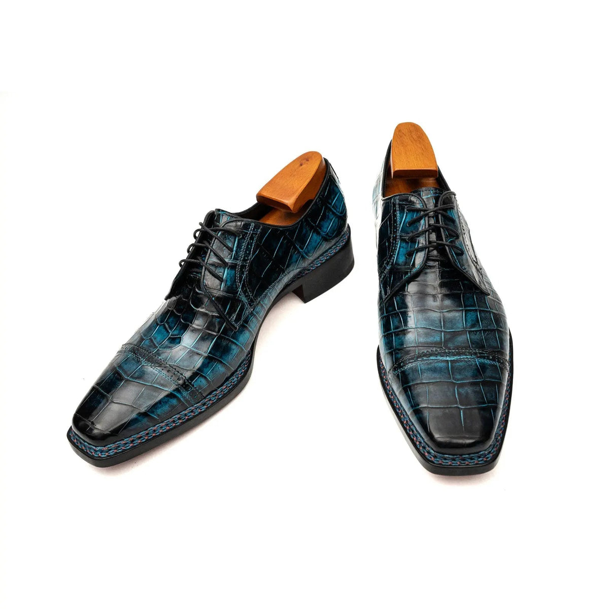 Blue Croc Cap-Toe Derby