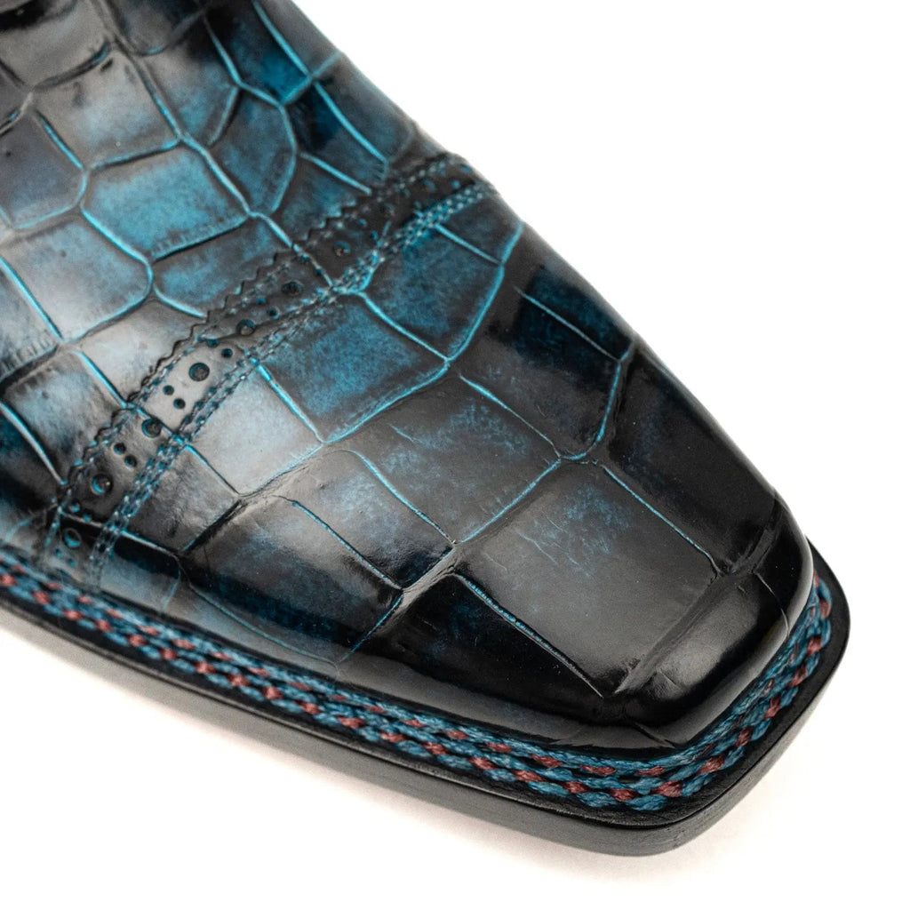 Blue Croc Cap-Toe Derby