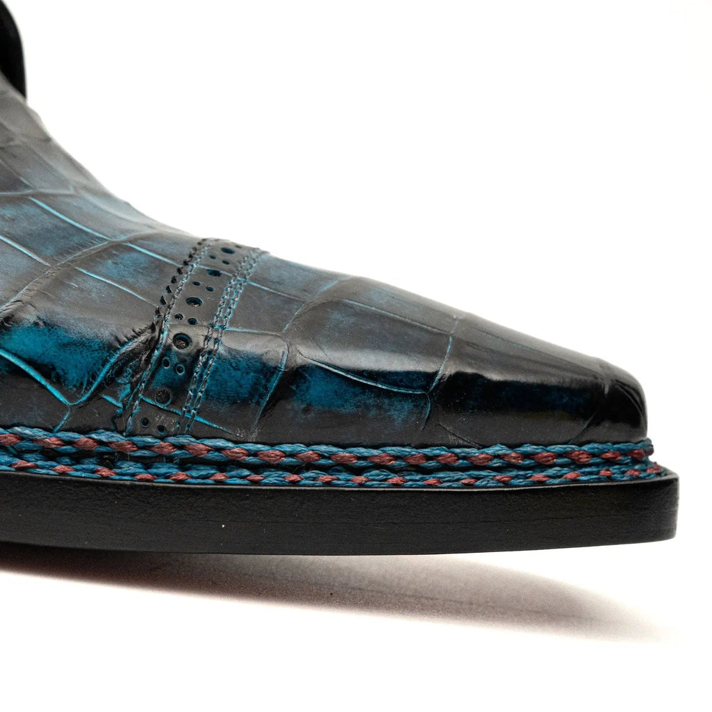 Blue Croc Cap-Toe Derby
