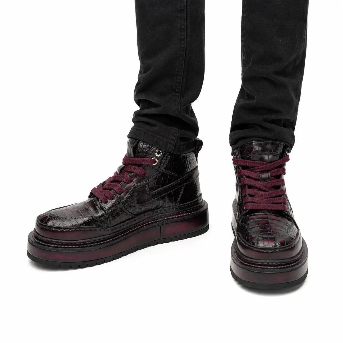 Burgundy Crocodile Platform High-Top