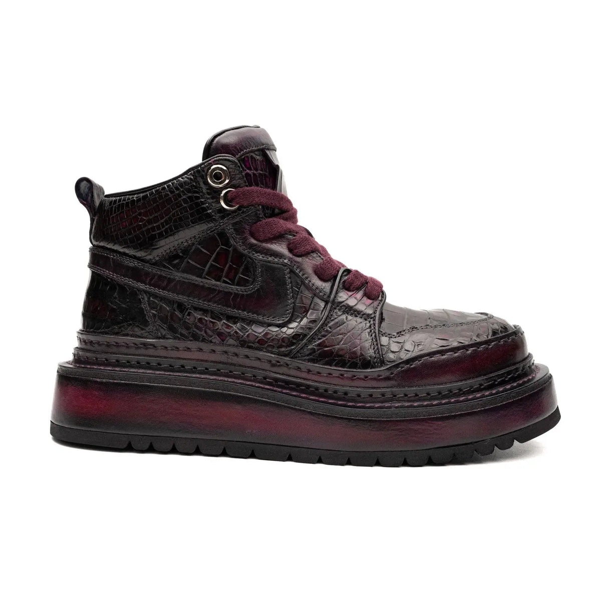 Burgundy Crocodile Platform High-Top