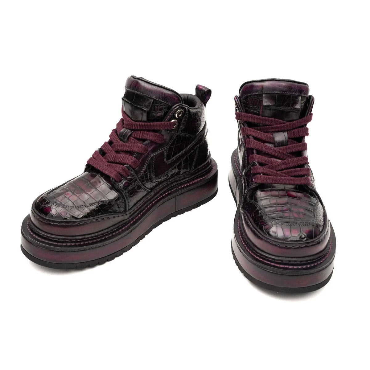Burgundy Crocodile Platform High-Top