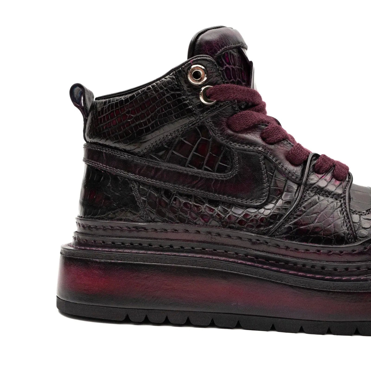 Burgundy Crocodile Platform High-Top