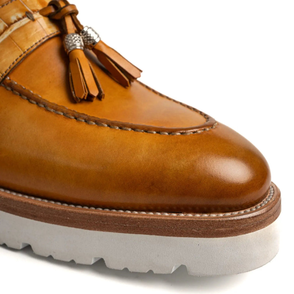 Cognac Tassel Loafer with White Sole