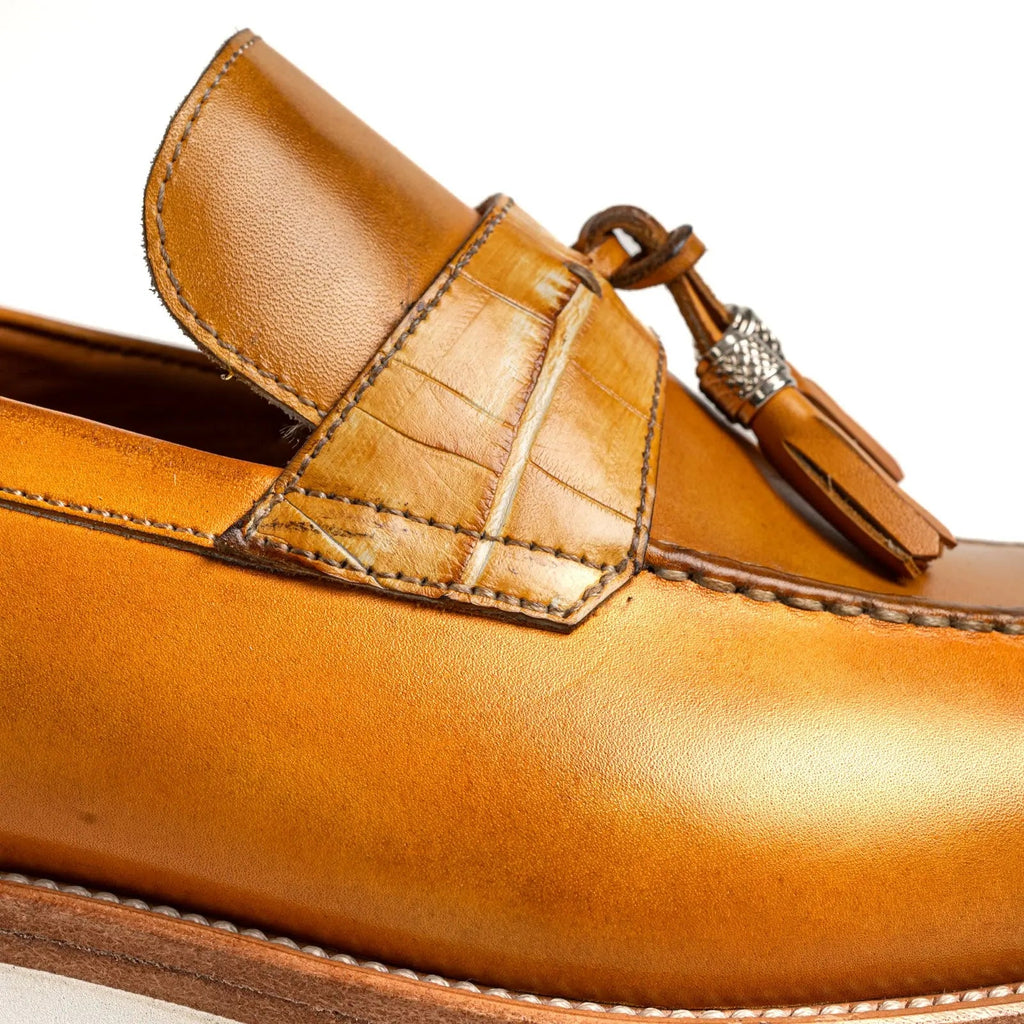 Cognac Tassel Loafer with White Sole