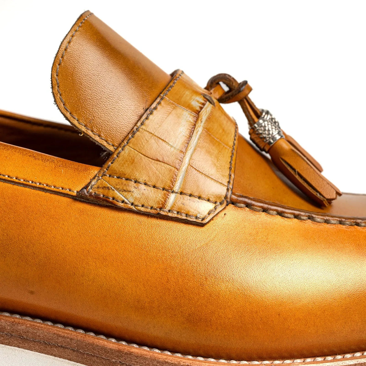 Cognac Tassel Loafer with White Sole