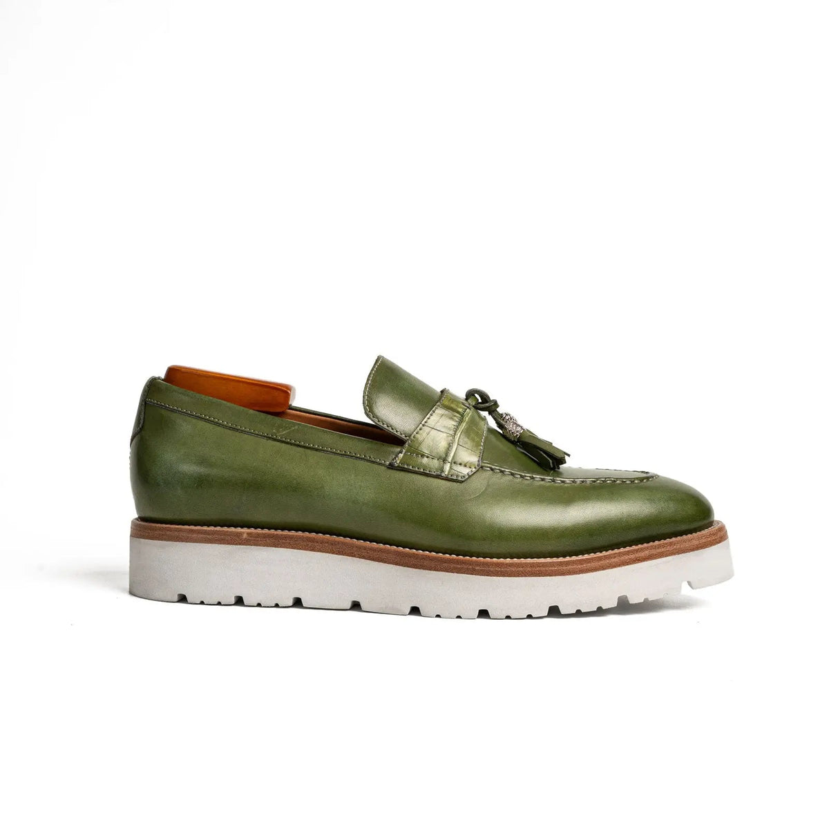 Olive Green Crocodile-Effect Loafer