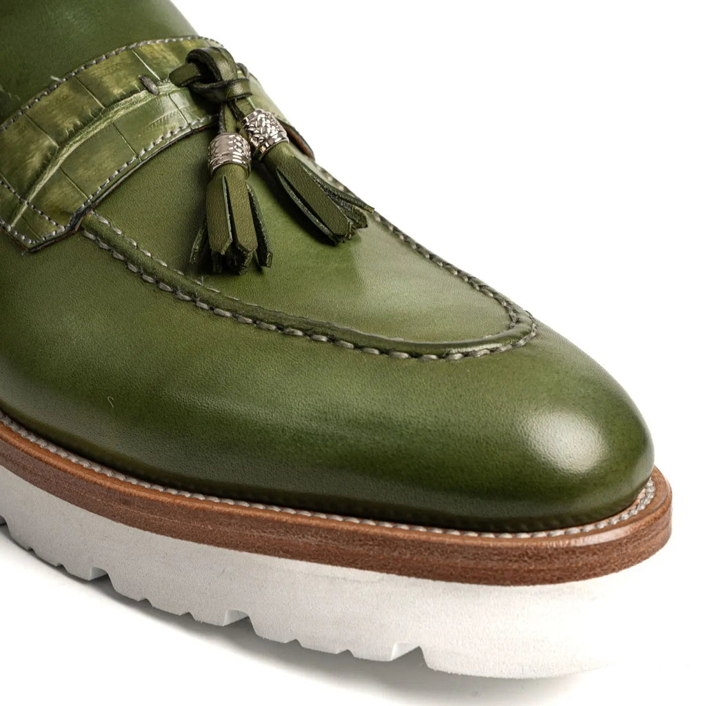 Olive Green Crocodile-Effect Loafer
