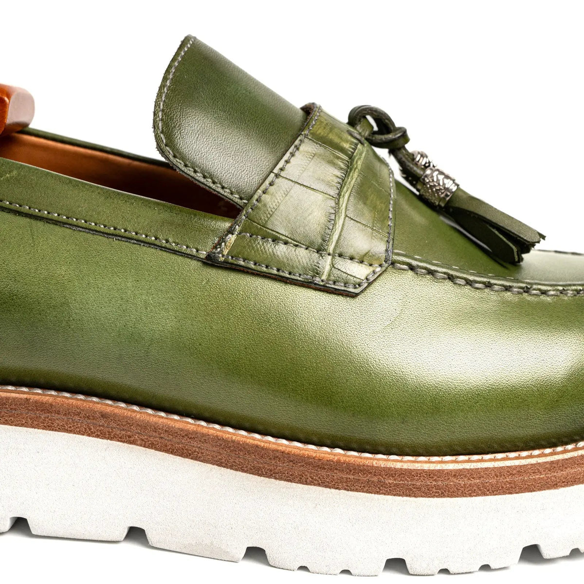 Olive Green Crocodile-Effect Loafer