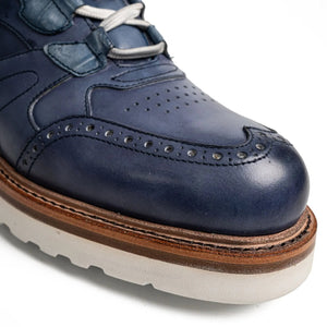 Blue Brogue Casual Shoes with White Sole