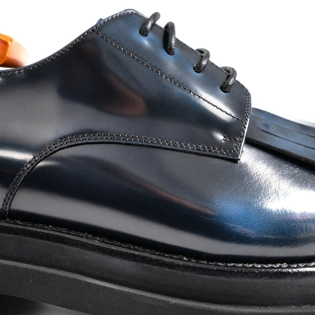 Navy Blue Patina Kiltie Derby Shoes