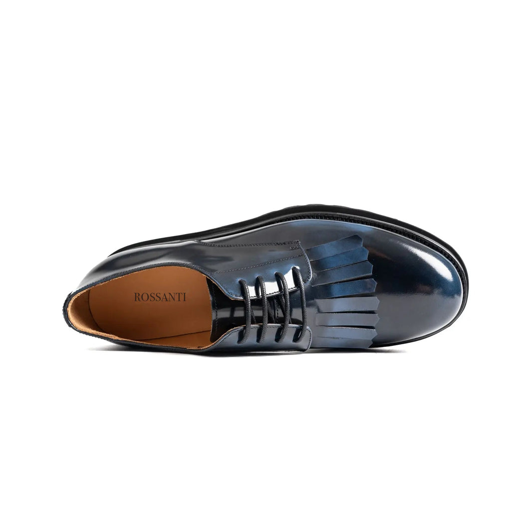 Navy Blue Patina Kiltie Derby Shoes