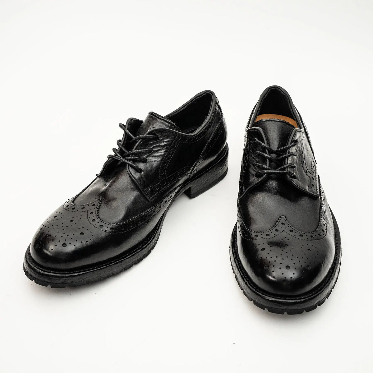 Black Washed Leather Lug Derby