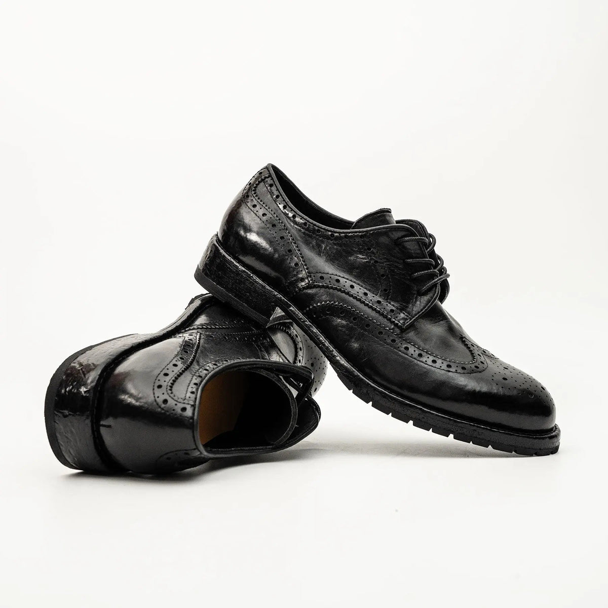 Black Washed Leather Lug Derby
