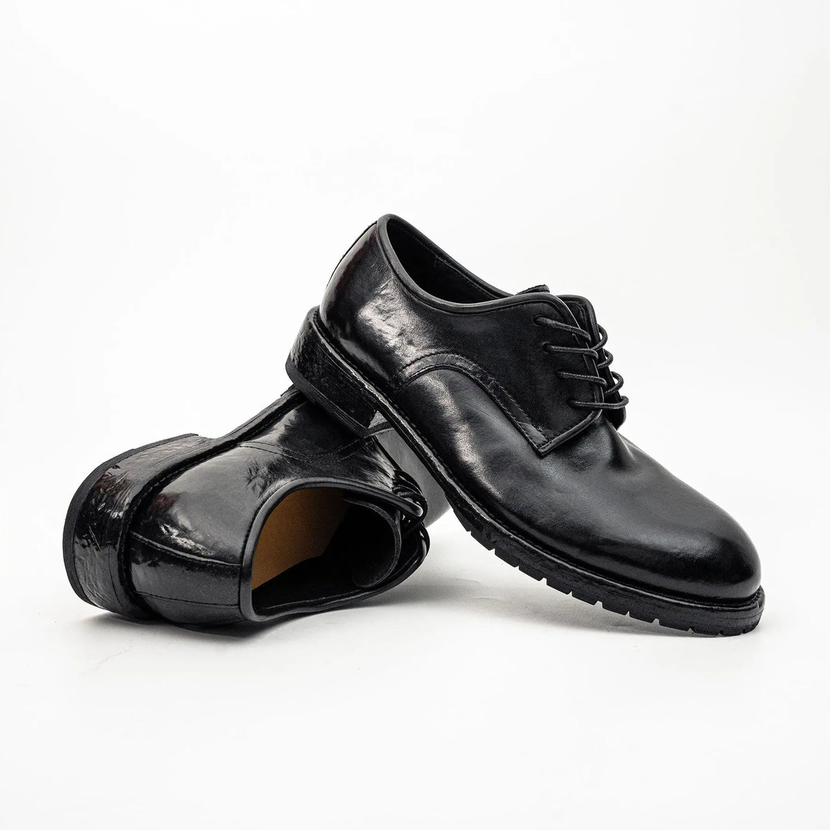 Black Washed Leather Derby