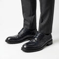 Black Washed Leather Plain Derby
